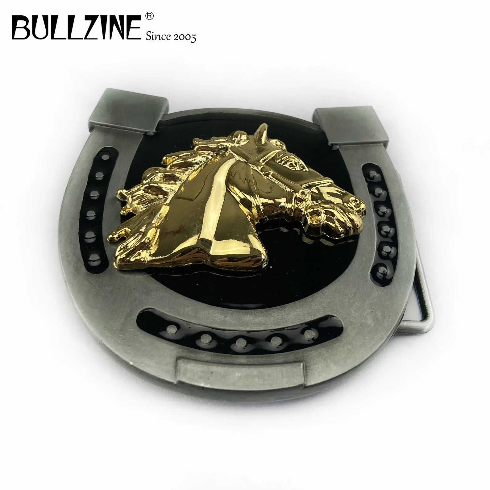 Bullzine Zinc alloy western Horse head belt buckle with pewter finish FP-03623 for 4cm width snap on | Дом и сад