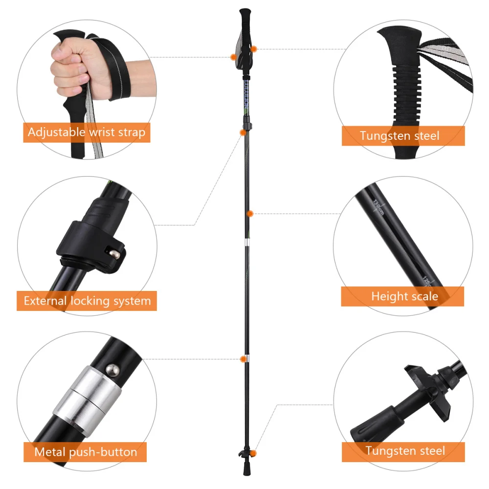 

LULULION 2PCS Adjustable Trekking Hiking Poles Retractable Foldable Aluminum Walking Sticks for Outdoor Climbing Mountain 40-135