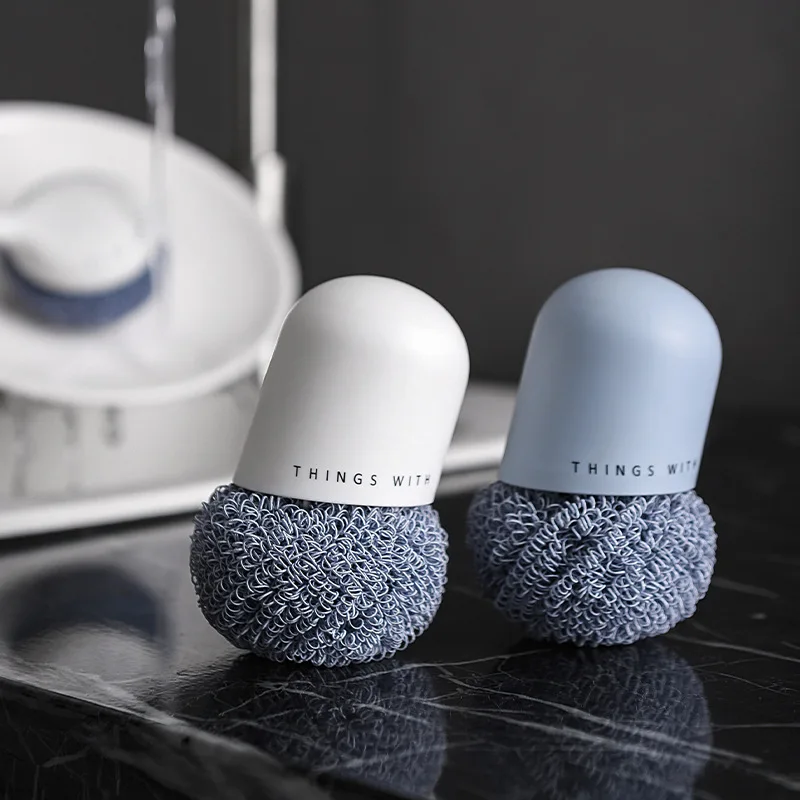 

Nordic Short-Handled Pot Washing Brush Household Kitchen Cleaning Ball Polyester Does Not Hurt The Hand Replaceable Head
