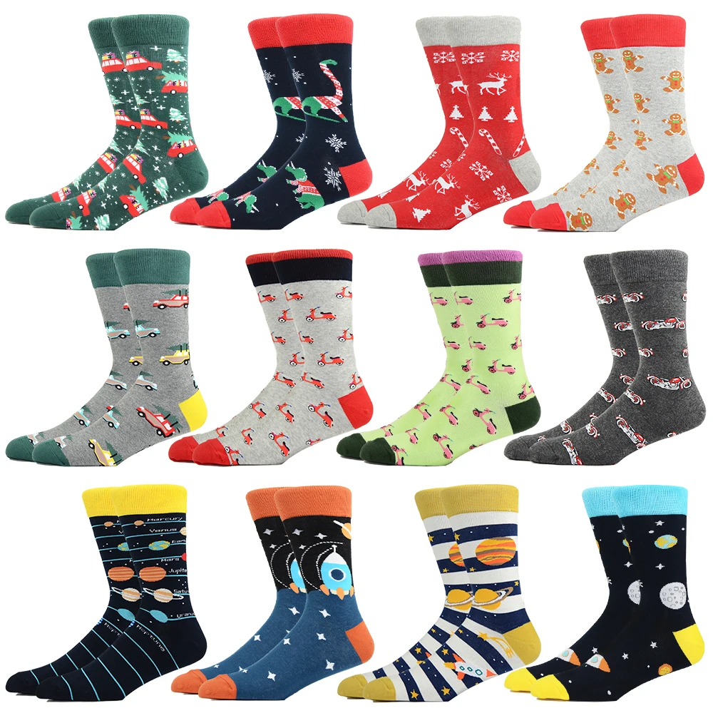 

Novelty Men Socks Combed Cotton Fashion Trend Harajuku Pattern Creative Space Astronaut Christmas Skateboard Socks Funny Sokken