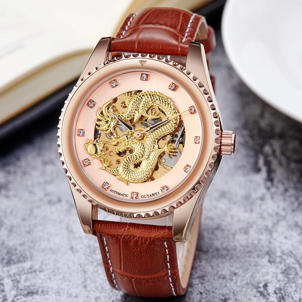 

Mechanical Watch Men Dragon Dial Skeleton Steampunk Steel Automatic Mechanical Wristwatch Self Winding Male Clock Reloj