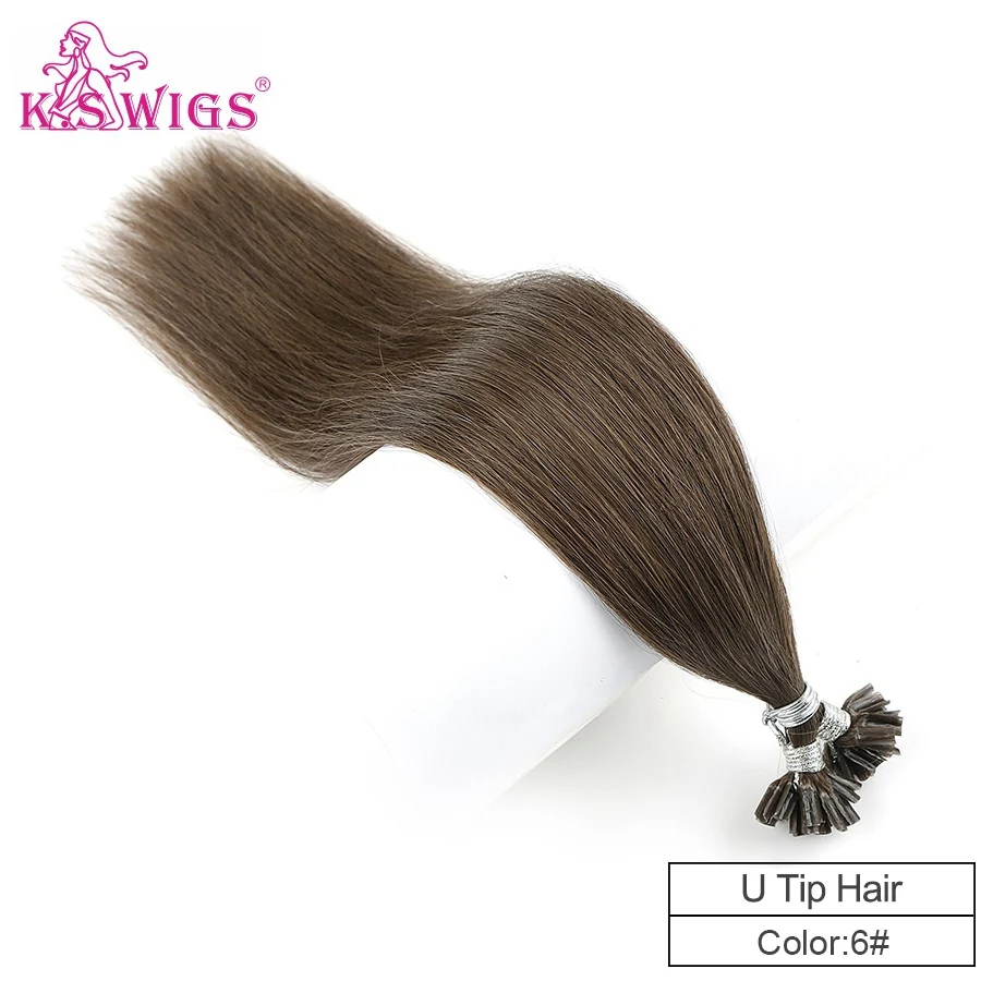 #6 K.S парики 16 ''20'' 24 ''28'' Remy ногтей u-кончик наращивание волос кератиновые капсулы предварительно скрепленные двойные нарисованные прямые fusion волосы - Цвет: #6