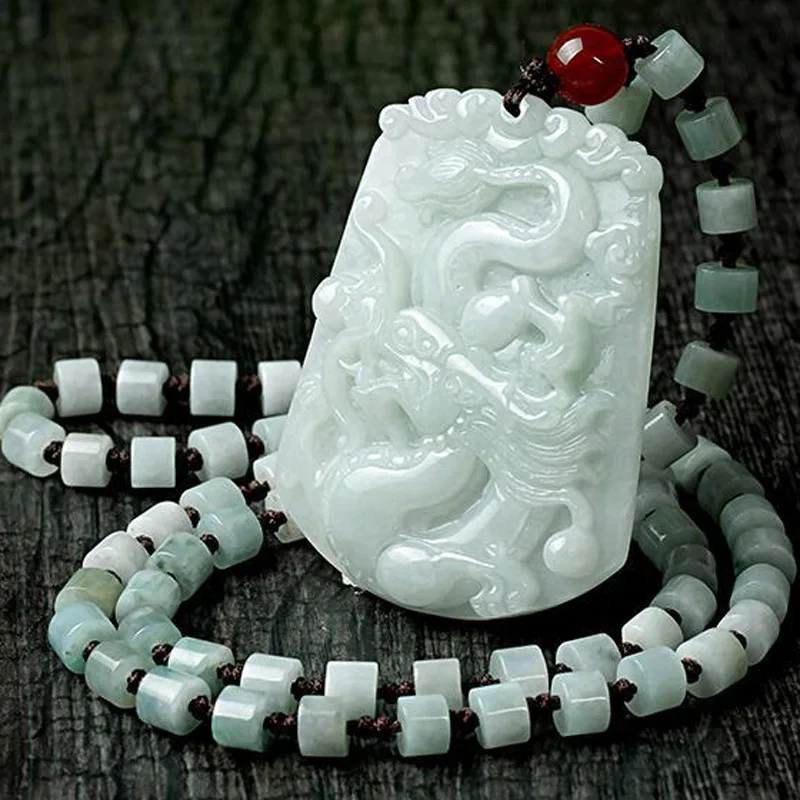

Burma Jadeite Pendant Drop Shipping Lucky Amulet Large Dragon Necklace With Jade Chain For Men Women Jewelry Gift