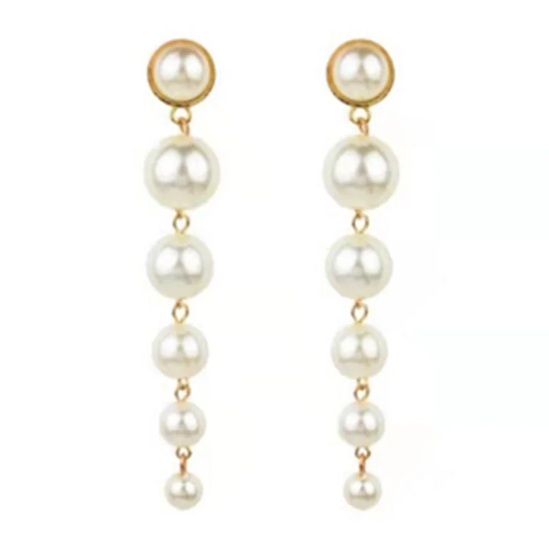 

Exaggerated Ladies Long White Round Simulated Pearl Stud Earrings for Women Party Wedding Engagement Jewelry