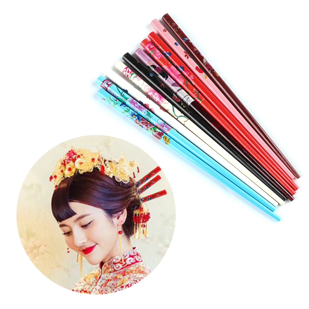 2 шт., ручная резная заколка для волос, винтажная Раскрашенная Шпилька, цветная натуральная древесина, Ретро стиль, Шпилька для женщин, палочка для волос