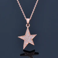 kioozol shiny crystal star pendant rose gold silver color choker necklace for women wedding party jewelry accessories 053 ko3