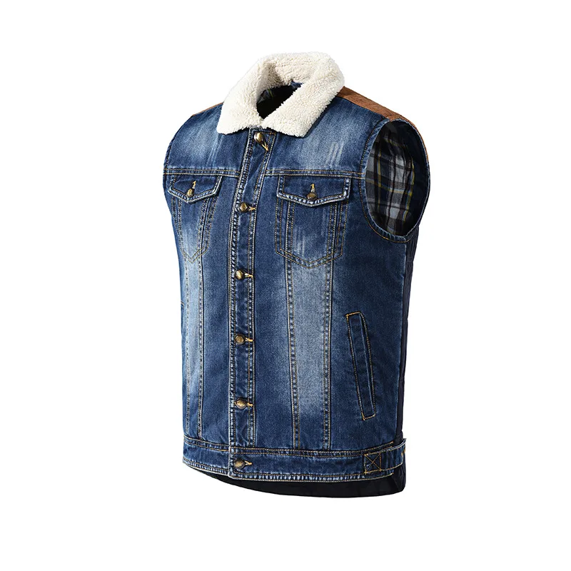

Winter Men's Denim Cotton Vest High Quality Fashion Casual Warm Thick Jean Jackets Sleeveless Mens Handsome Slim Fit Cowboy Top