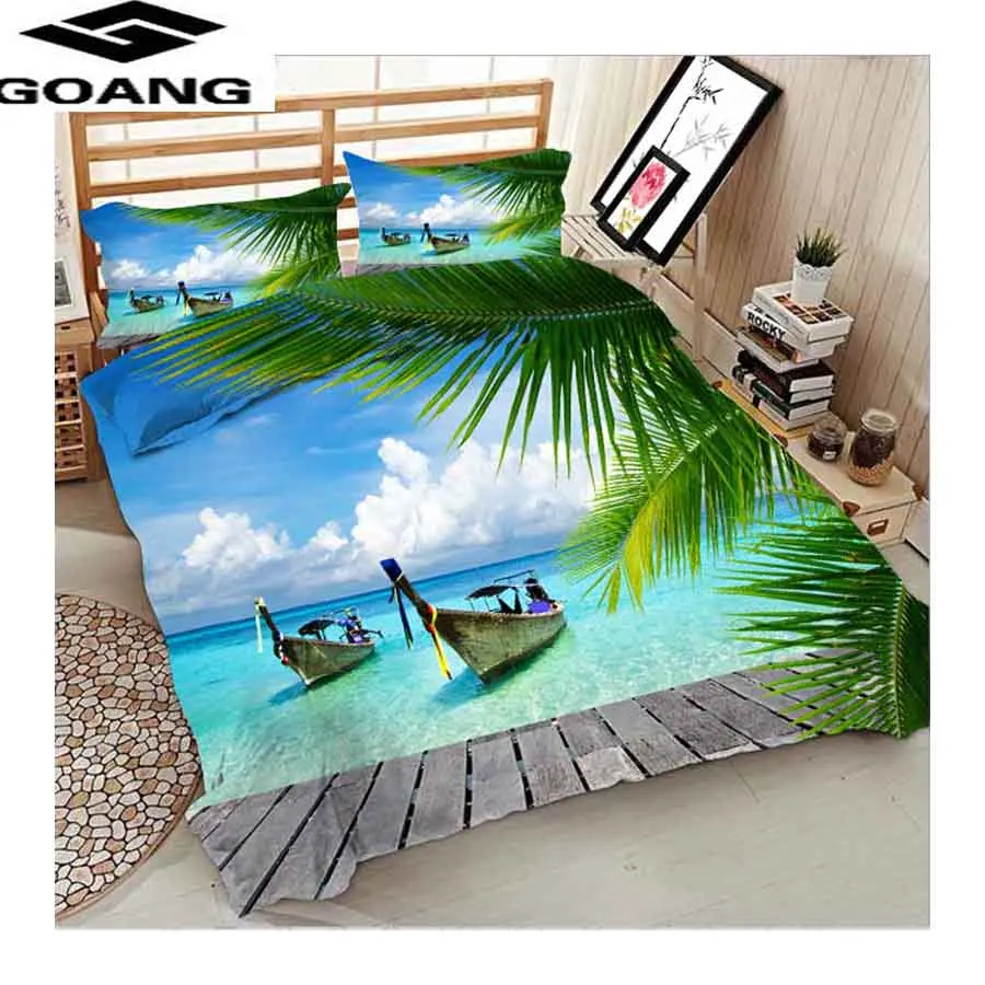 

GOANG 100% Microfiber fabric bedding set duvet cover set and pillowcases luxury hotel textiles bed set beach vacation scenery