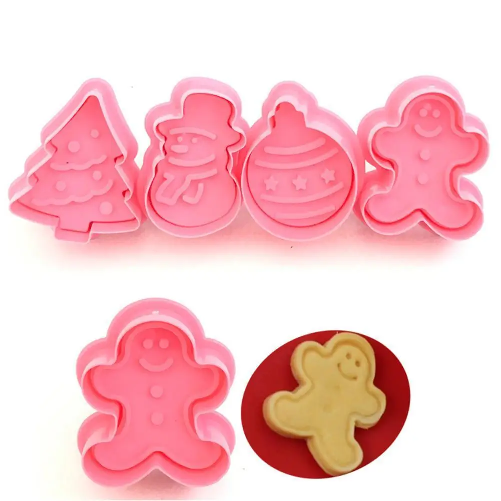 

4Pcs/Set DIY Christmas Cartoon Biscuit Cookie Mold Cookie Cutter 3D Xmas Cookie Stamp Baking Mold Bakeware Decoration Tools