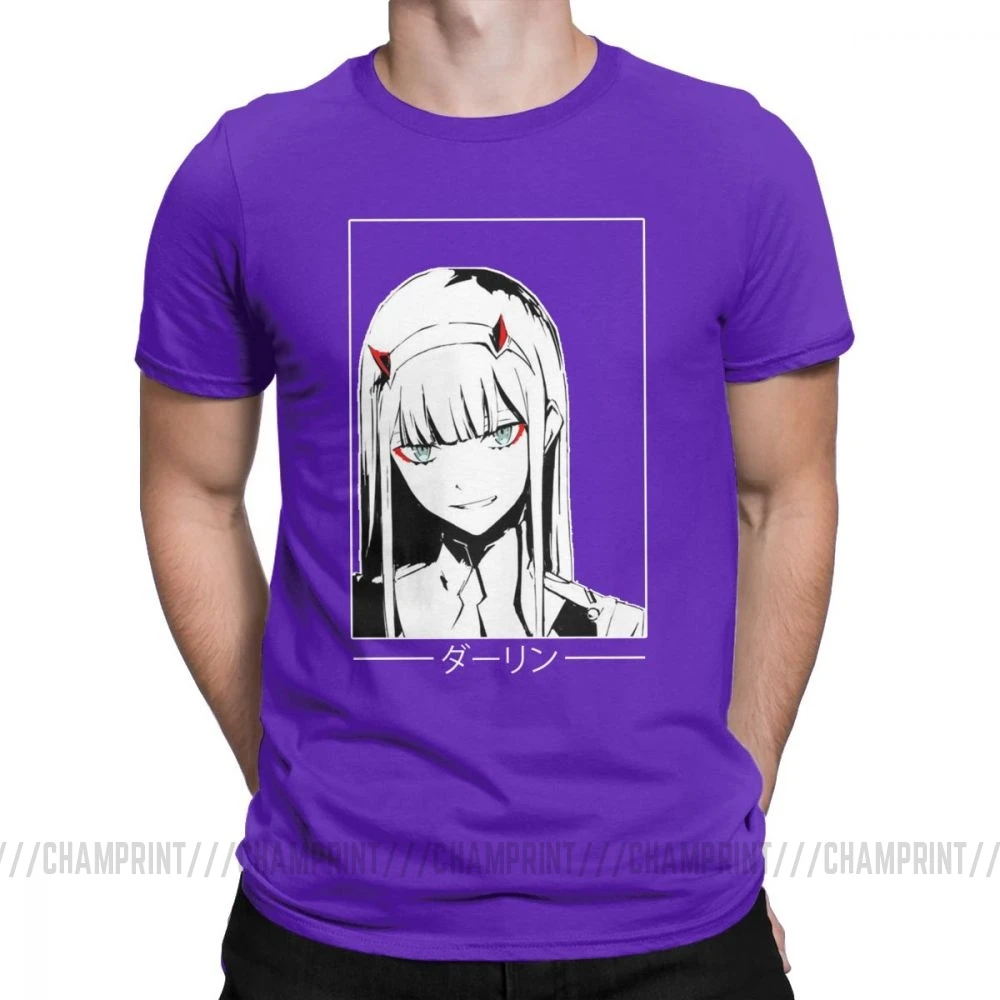 Фиолетовый Крутая футболка Zero Two Darling In The Franxx Movie, футболка для мужчин, хлопок, футболки смешного размера плюс, топы, Новое поступление одежда - Цвет: Фиолетовый