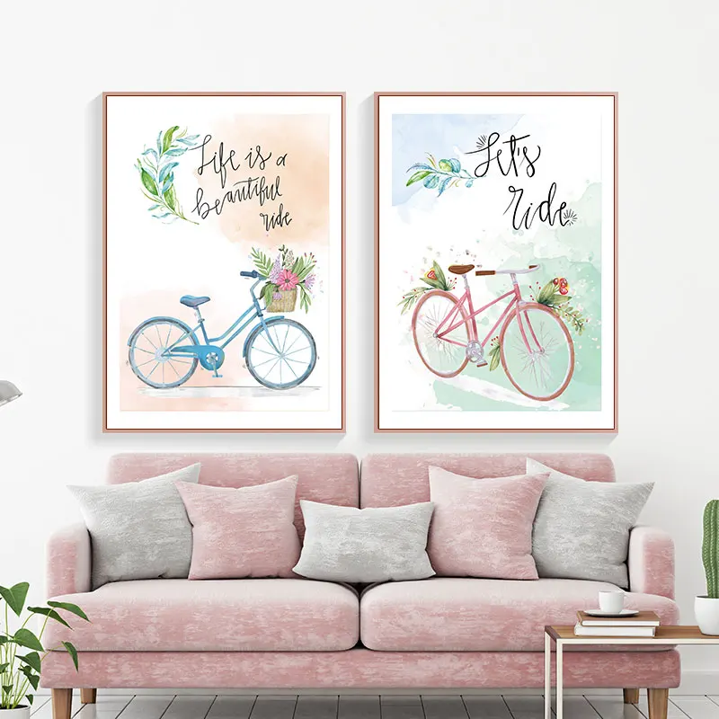 

Small Fresh Plant Canvas Painting Minimalist Bike Poster And Print Nordic Style Wall Art Modern Home Living Room Decoration
