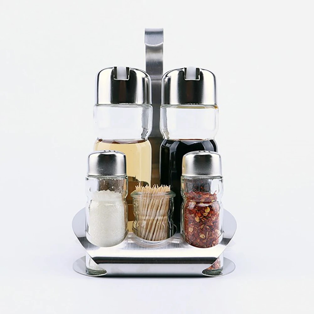 New Arrival 5Pcs Kitchen Glass Spices Bottles Toothpick Holder Seasoning Storage Rack Set | Дом и сад