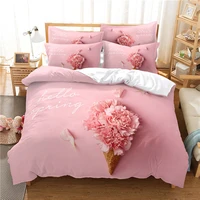 2021 new flower print duvet cover set rose funny adult gift plant home decor twin full queen king bed linen pink bedding set