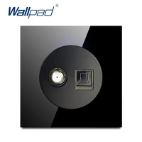 wallpad new arrival satellite tv data socket outlet wall light switch black crystal glass panel