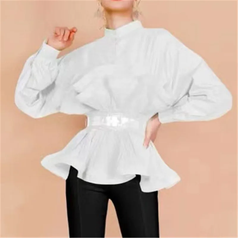 

Женская блузка с оборками и длинным рукавом, однотонная