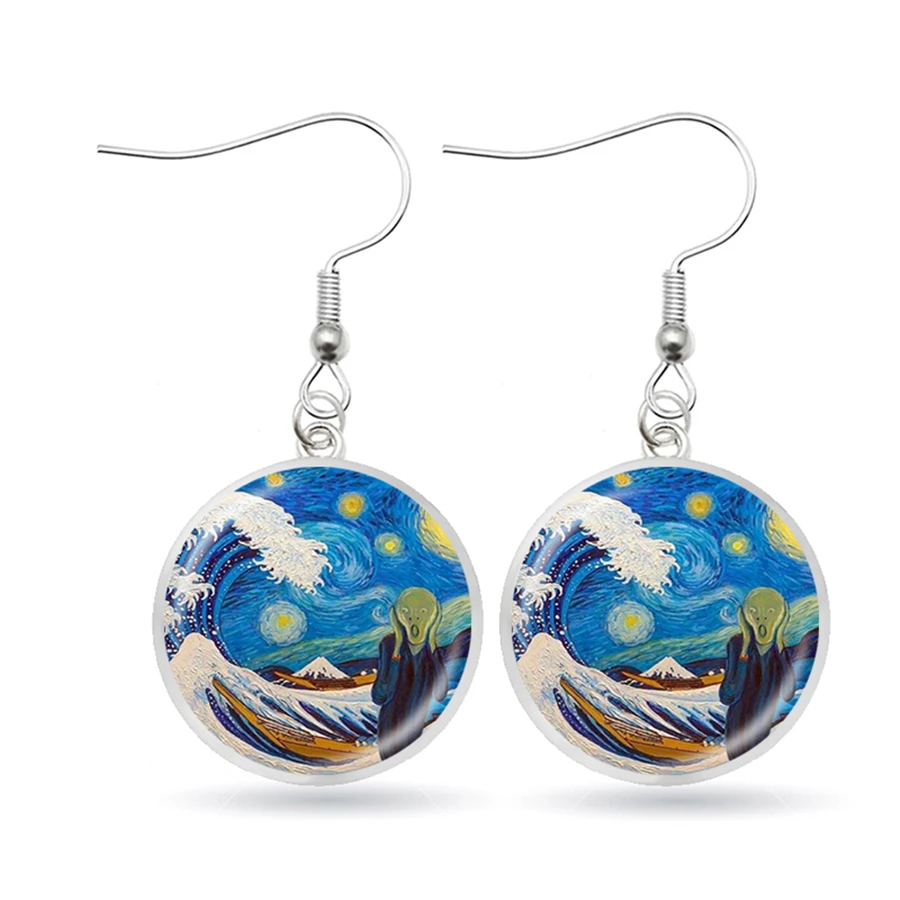 Классические канагава картина серфинг серьги японские Ukiyo e Art Blue Sea Wave висячие 3D