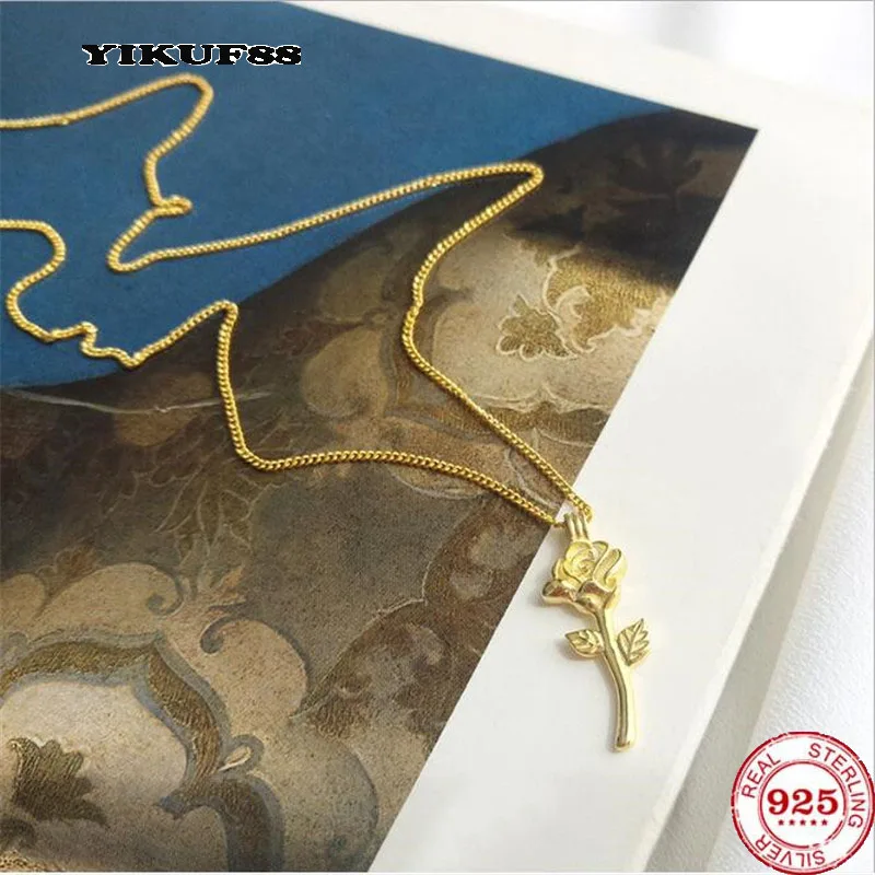 

YIKUF88 2021 новый 100% 925 стерлингового серебра для женщин Розы подвеска, золотая цепочка женское ожерелье для женщин