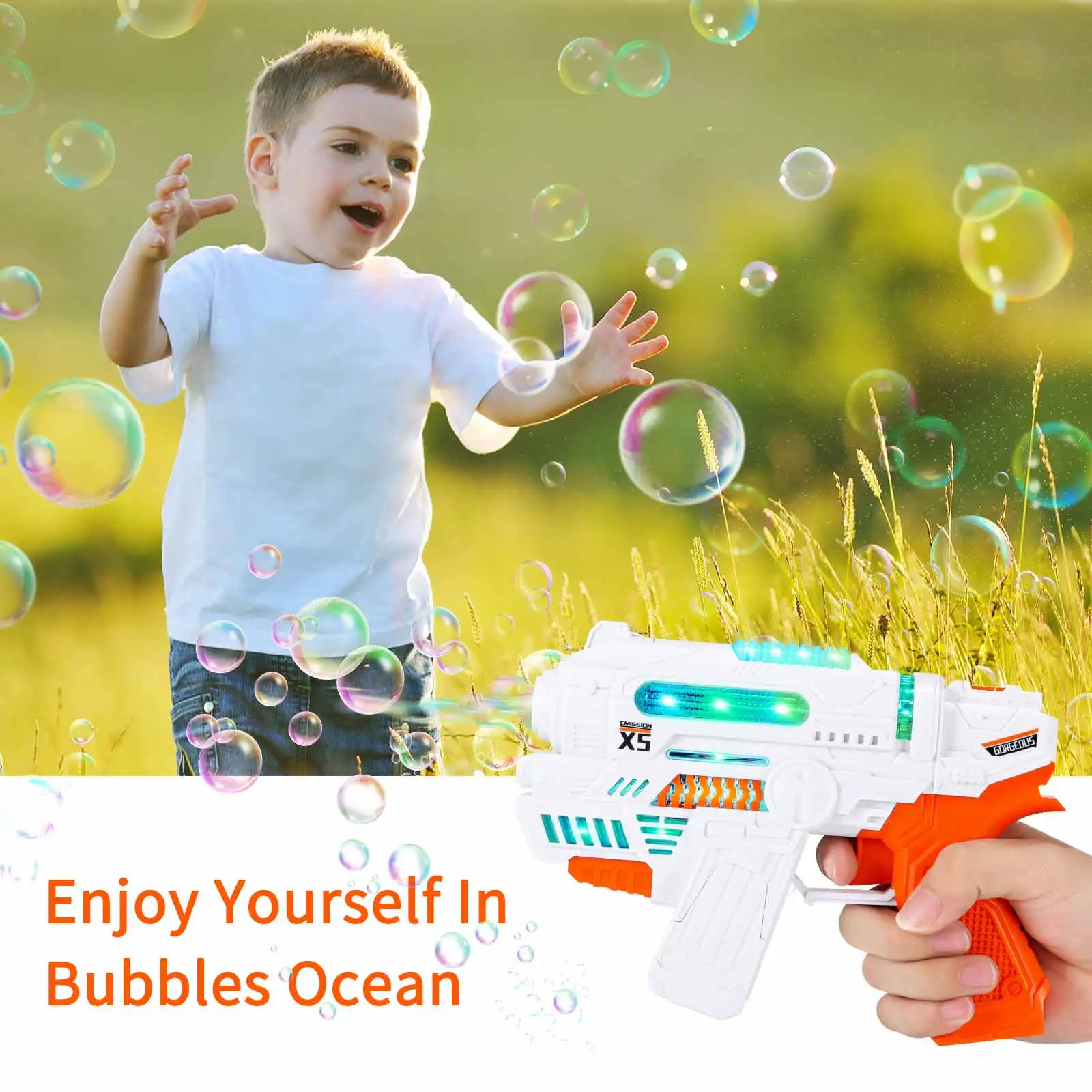 

Summer Funny Magic Bubble Blower Machine Electric Automatic Bubble Maker Gun Kids Outdoor Toys Wedding Supplies