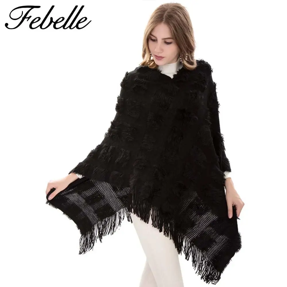 Febelle Женское зимнее теплое вязаное пальто с рукавом летучая мышь женская накидка