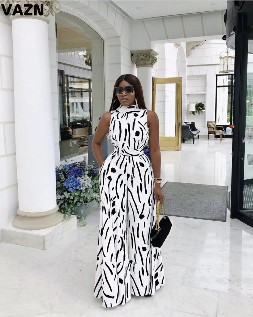 Черный VAZN OME9611 Casual High Street Sexy Office Jumpsuits Off Shoulder Log Pants White Black Lady Straight Sleeveless Romper - Цвет: Черный