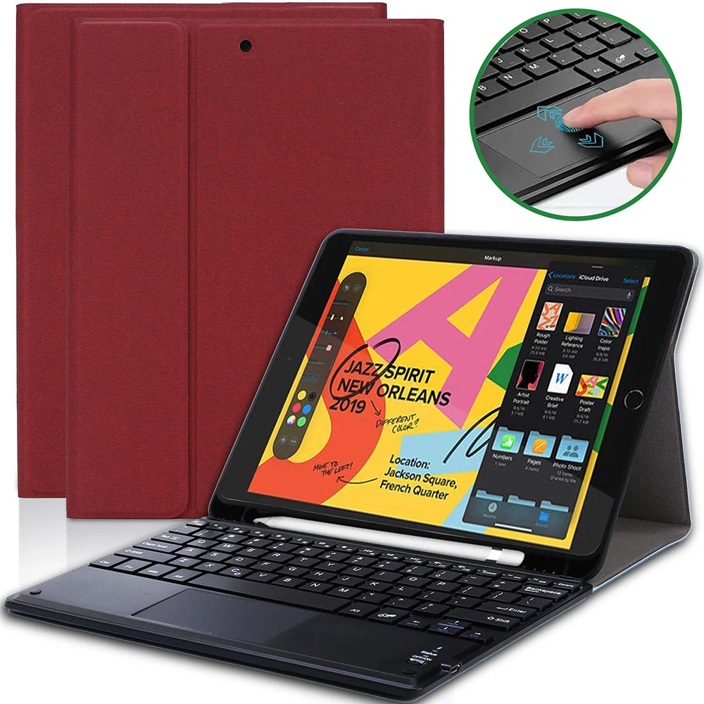 red Для iPad 10,2 дюймов американская сенсорная Bluetooth клавиатура чехол для планшета с защитной крышкой из искусственной кожи - Цвет: red