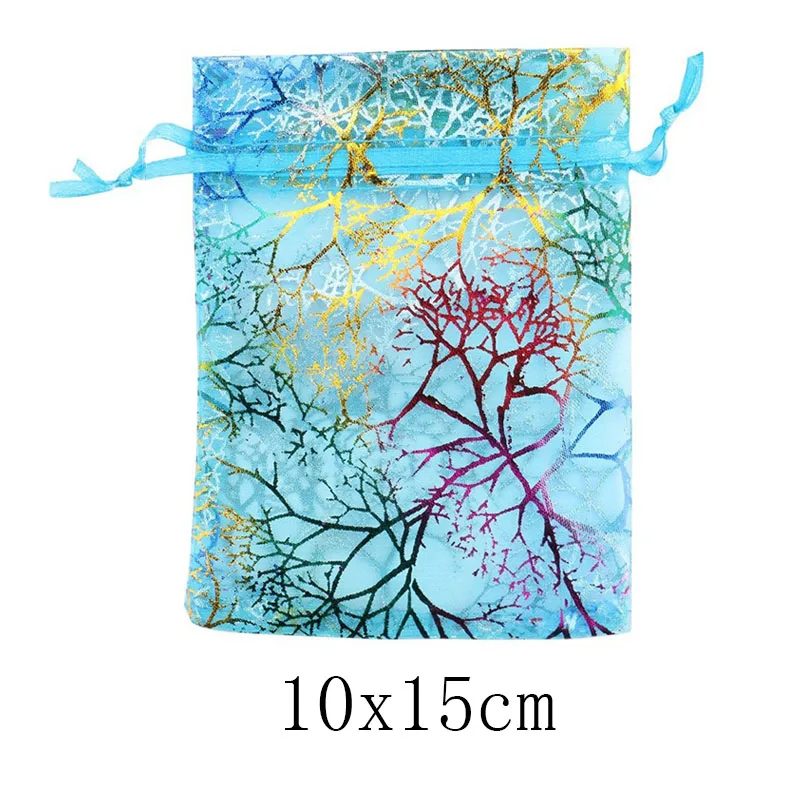 10x15cm blue coral 100 шт 7x9 9x12 коралловые бронзовые сумки из органзы Белые и красочные упаковочные сумки для ювелирных изделий свадебные подарочные сумки - Цвет: 10x15cm blue coral