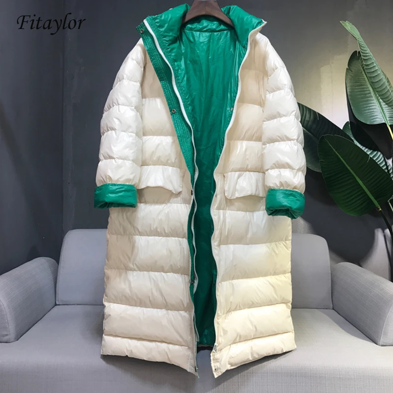 Fitaylor 2020 ультра легкий белый пуховик на утином пуху Женское зимнее длинное пальто