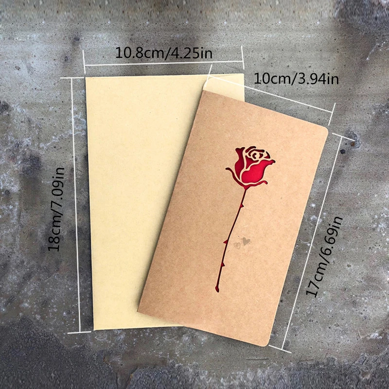 1 шт DIY крафт бумага Пригласительные открытки с конвертом сердце роза цветочный