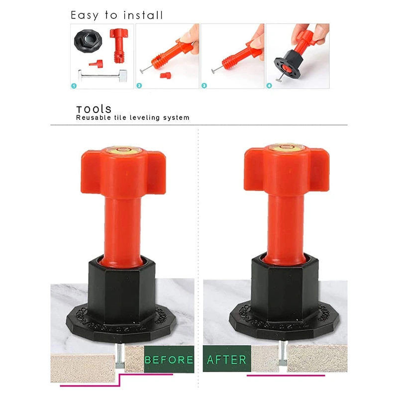 

T-Pin Tile Leveling System with Bubble Level Head 25Pcs Reusable Tile Leveler 1 Wrench and 50Pcs 3mm Tile Spacers