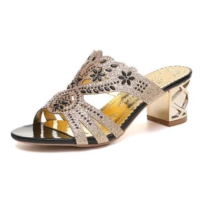 

2019 thick with female sandals and slippers fashion rhinestone hollow female sandals