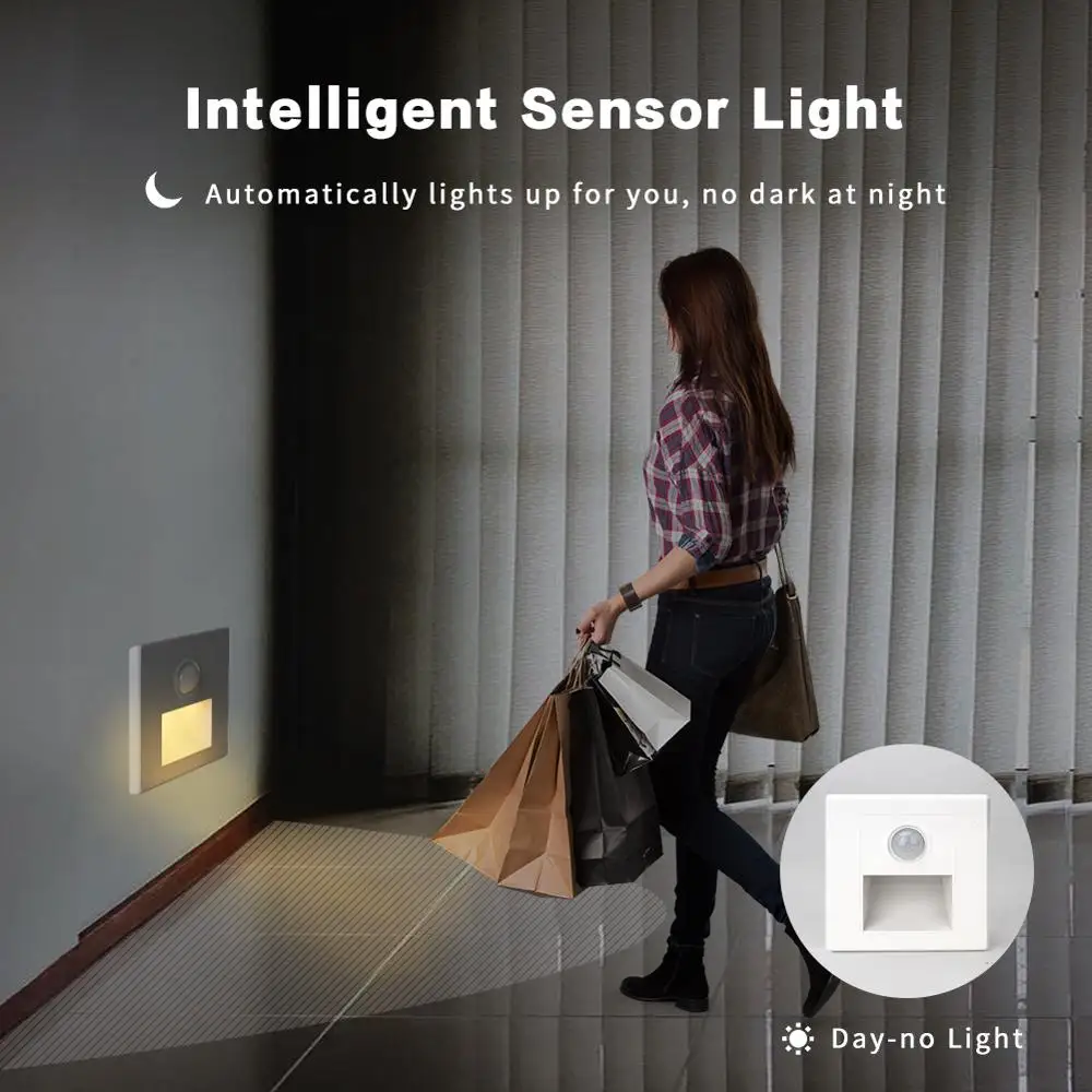 

LED Motion Sensor Night Light PIR Induction Recessed In Wall Lamp Indoor Lighting Footlight Home Decor Corridor Stairs 220V 110V