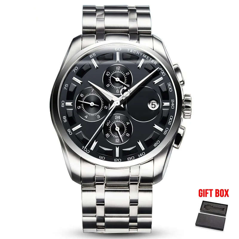 Black Dial Steel Карнавальные Мужские автоматические механические часы, мужские водонепроницаемые наручные часы от ведущего бренда, модные роскошные кожаные часы Relogio Automatico - Цвет: Black Dial Steel