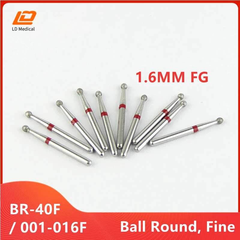 

10pcs Dental Daimond Burs 001-016F Ball Round Fine BR-40F Dental Burs for Drill Red Rings High Quality Dentistry Grinding Tools