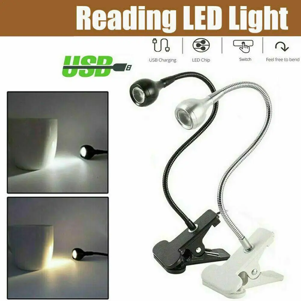 

USB Power Clip Holder LED Book Light Desk Lamp 1W Flexible Lamp Study Switch On/Off LED For Bedroom Book Reading Room Lamp G3M0