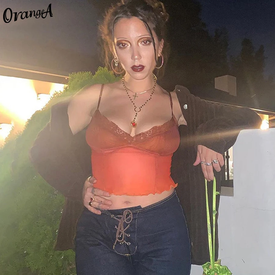 Женский топ без рукавов OrangeA с кружевными оборками и открытой спиной летний