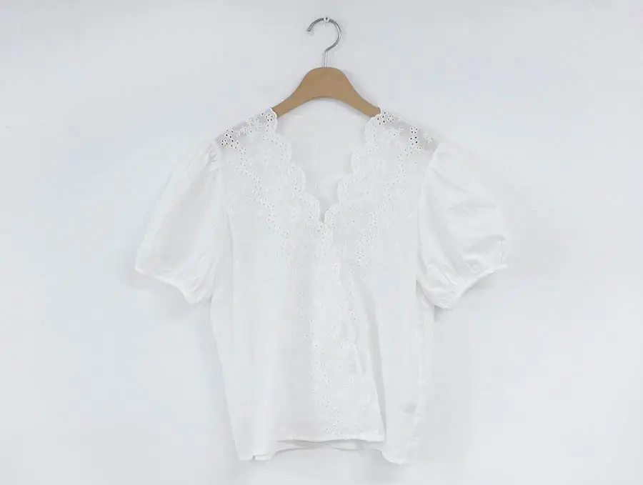 

New Women short sleeve Tops Embroidery Lace Shirt Linen Cotton Girls Blouse Plus Size Summer Women Blouse White femme Blusas