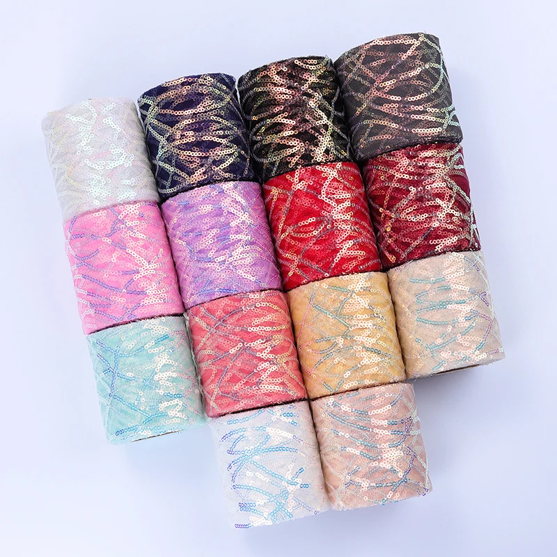 

10yards/lot 6/8/10/12cm Sequin Wavy Stripe Embroidery Mesh Ribbon DIY Crafts Bow Bouquet Wrapping Ribbons Party Decor Supplies