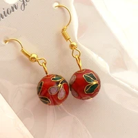 handwork cloisonne filigree polished 12mm round beads earrings fancy enamel eardrop cute women accessories ear dangle jewelry