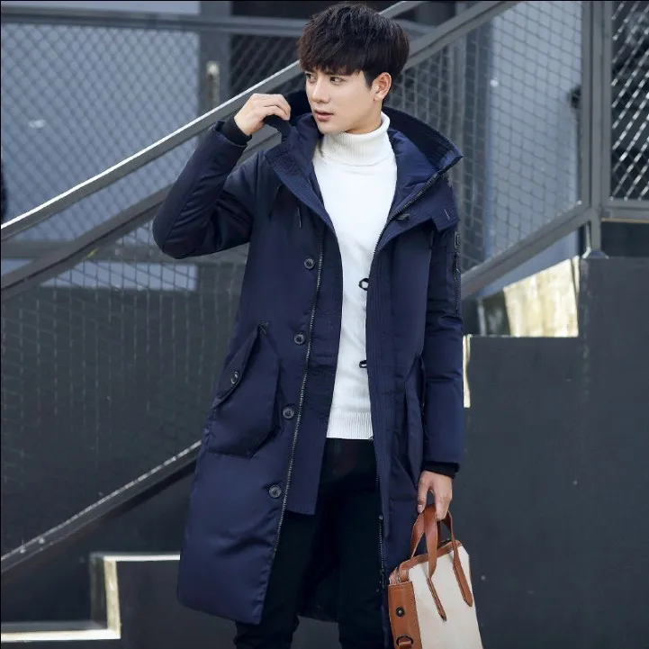 Новый пуховик средней длины для мужчин зимой 2019 с толстой теплая кепка и белый