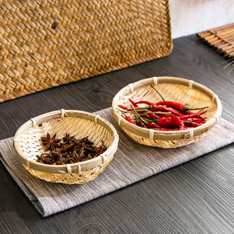 Мини бамбуковая корзина для ткачества круглый контейнер хранения фруктов блюдо