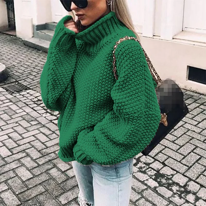 

Autumn/winter new thick line sweater women curled high neck bat sleeve sweater Women sweater,Women's sweater,traf
