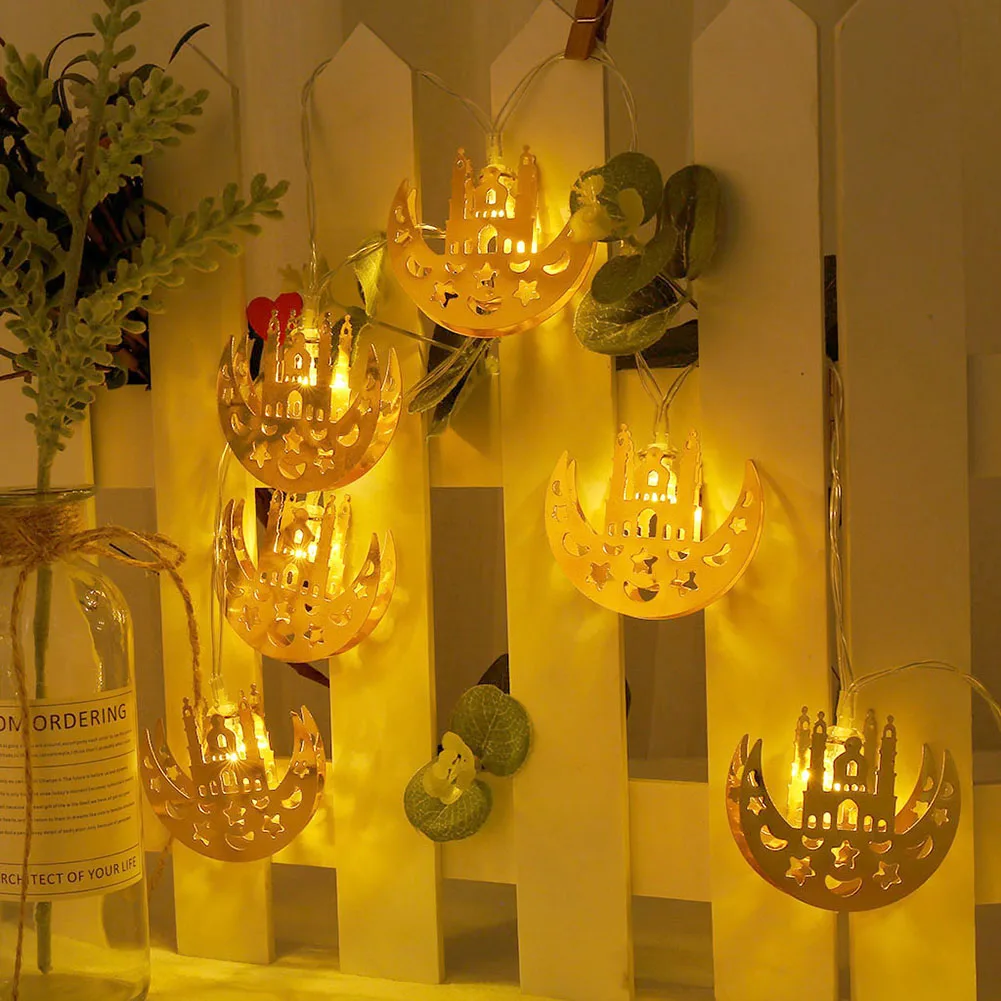 

LED Metallic Gold Moon Castle Shape Pendant Light 10 LED String Lights Ramadan Arab Festival Ornament Home Decoration