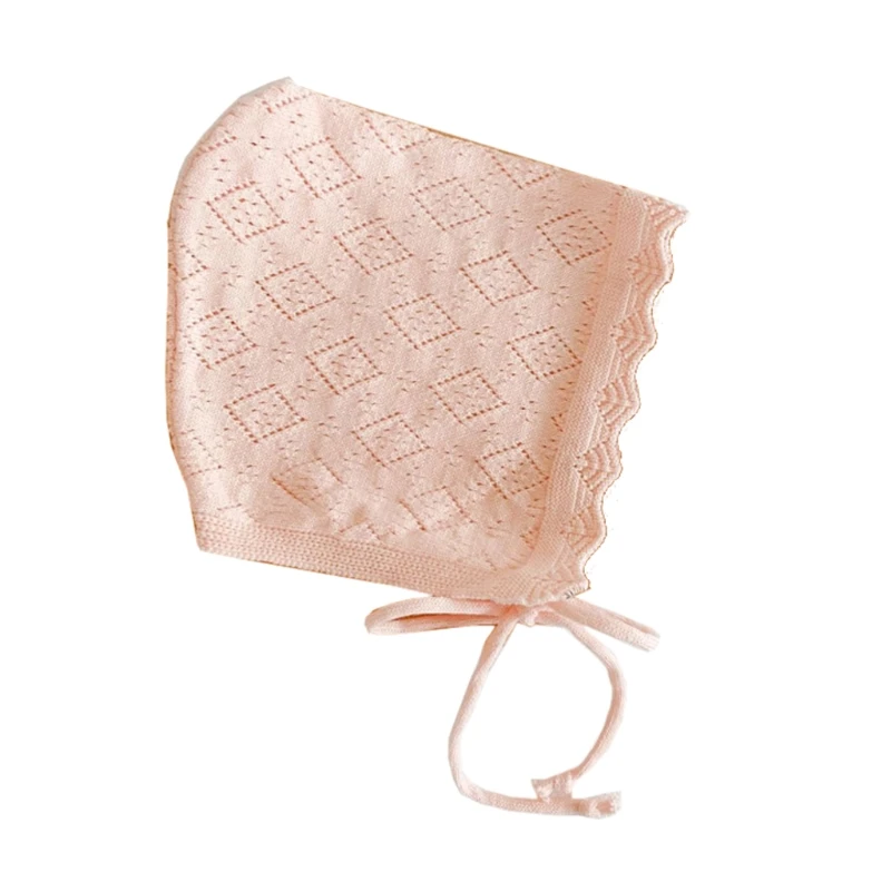 

W3JF Baby Girl Hats Cotton Solid Color Baby Hats & For 0-24 Months Newborn Babies Knitted Hat With Lace Flowers