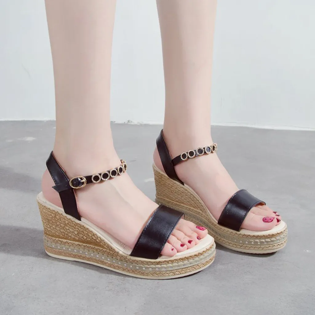 

Summer Shoes Woman Solid Peep Toe Casual Wedge Platform high heels sandals women Ladies Sandals zapatos de mujer slides
