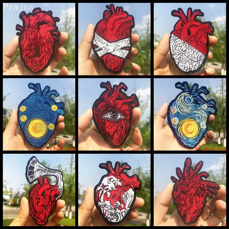 Prajna нашивка с красным сердцем хиппи нашивки вышивкой утюгом для одежды полоски