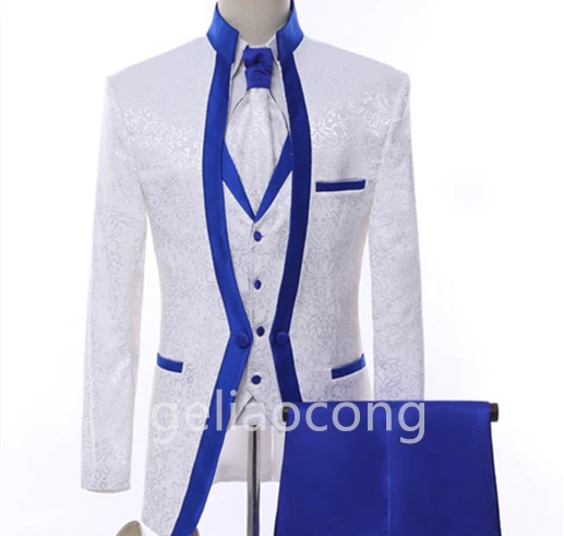 2022 Costume Homme New Business Slim Fit 3 Pieces White Jacquard Men's Suits Groom Prom Tuxedos Groomsmen Blazer for Wedding