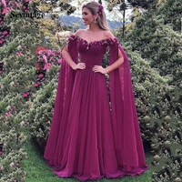 sevintage off the shoulder 3d flowers long prom dresses chiffon special occasion party gowns vestidos de fiesta