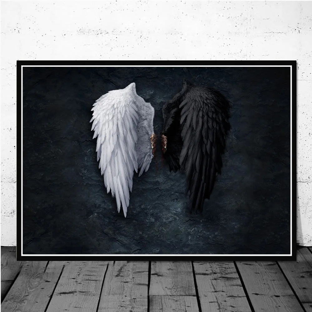 

Black And White Lucifer Injured Blood Angel Wings Picture Anime Posters And Prints Wall Art Painting On Canvas Room Decorarion