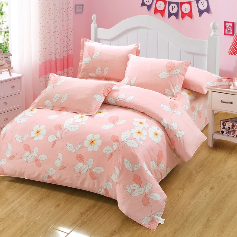 

Home Textile Soft Pink Girl Bed Linen 4Pcs Sweet Flower Bedding Sets Duvet Cover Pillowcase Bed Sheet twin full Queen King