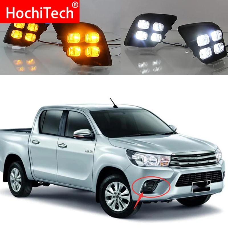 

Car flashing LED DRL Daytime Running Light Daylights for Toyota Hilux Revo Vigo 2015 2016 2017 With Yellow Turn Signal lamp